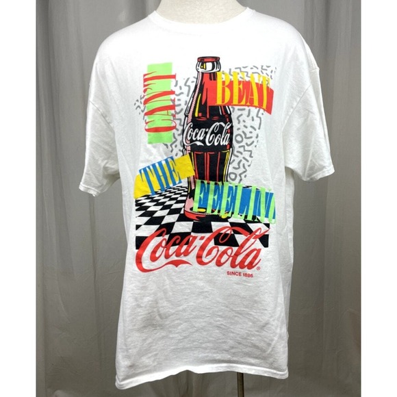 COCA-COLA Retro 80's Mens T-Shirt (XL) Cotton White Can't Beat That Feeling Coke - Picture 1 of 5